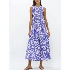 Oliphant Desing Sleeveless Piped Maxi Dress Purple White Print Size L Large